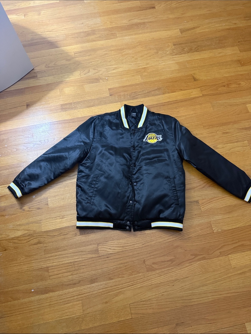Los Angeles Lakers Black Satin Varsity Jacket with Yellow Trim